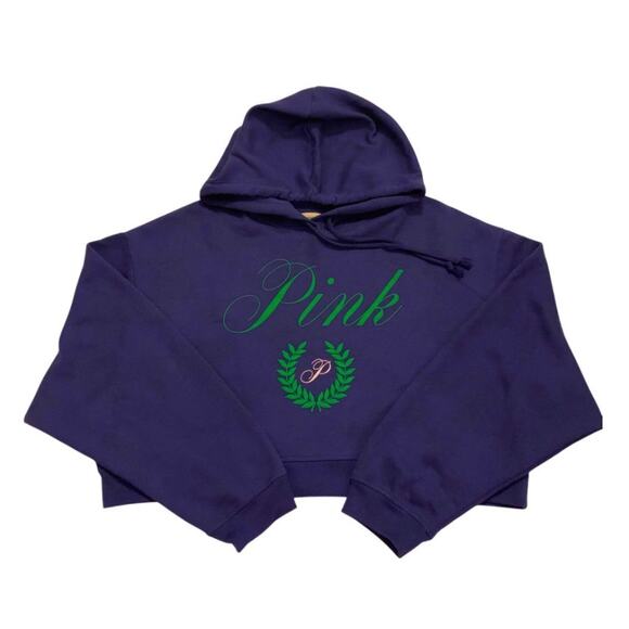 Pink Victorias Secret Womens Cropped Hoodie Sz. XL Midnight Navy Fleece Normcore - Picture 11 of 12